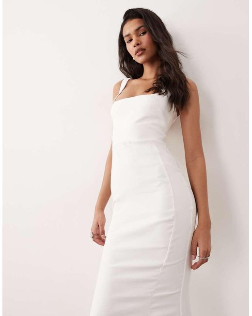 Vesper Natural Bengaline Sleeveless Square Neck Fishtail Midi Dress