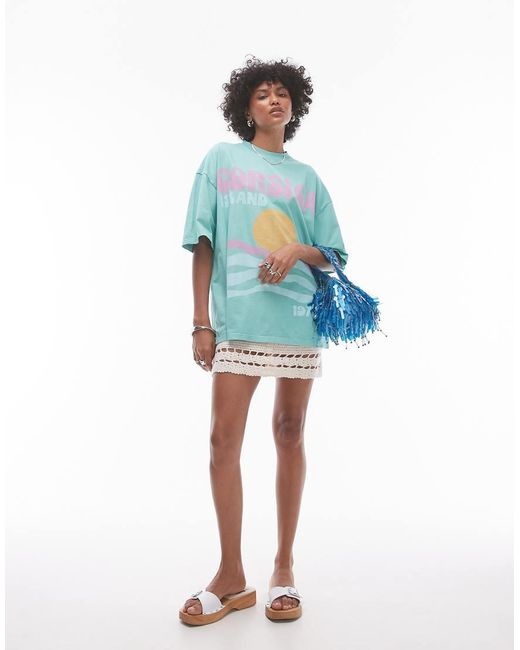 TOPSHOP Blue Graphic Corsica Oversized Tee