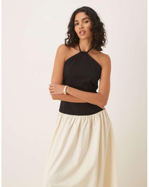 ASOS Natural Halter Neck Dropped Waist Maxi