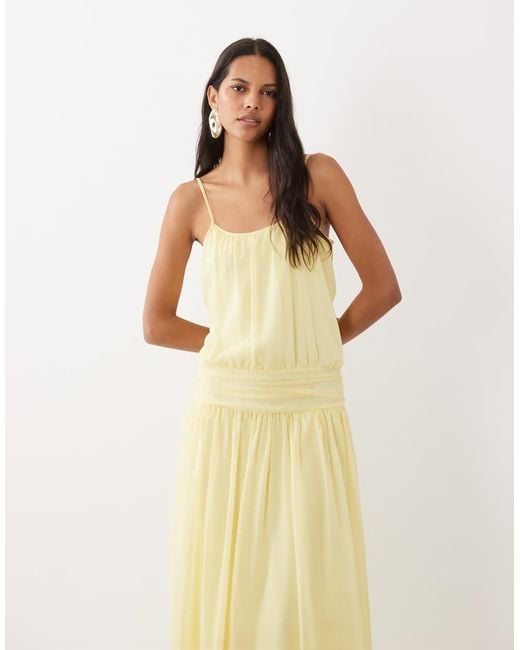 ASOS Natural Chiffon Drop Waist Maxi Dress
