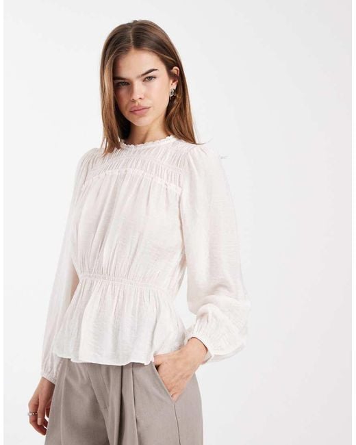 New Look White Shirred Crew Neck Blouse