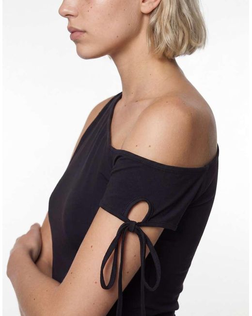Monki Blue Off Shoulder Ruched Top