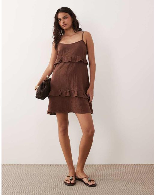 New Look Brown Tiered Mini Sundress