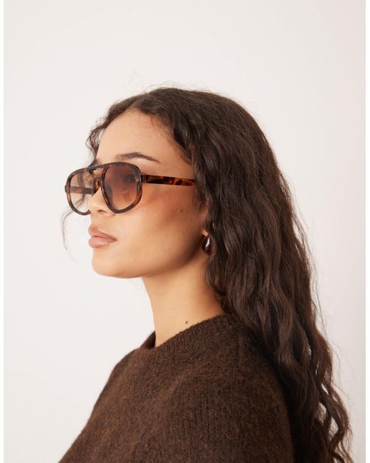 ASOS Brown Slim Angular Aviator Sunglasses