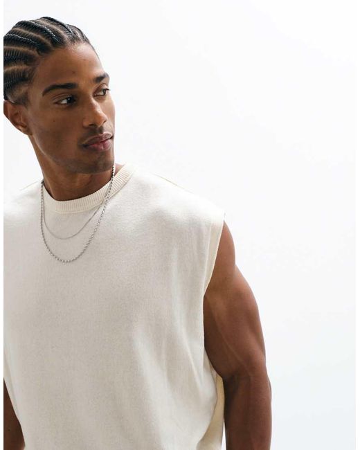 ASOS White Oversized Knitted Crew Neck Vest for men
