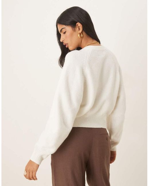 ASOS Natural Crew Neck Cardigan With Raglan Sleeve Detail