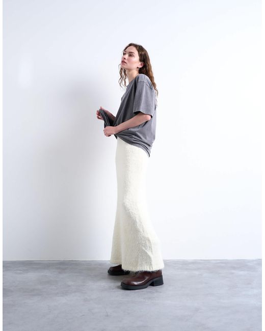 TOPSHOP Gray Knitted Co-ord Fluffy Skirt