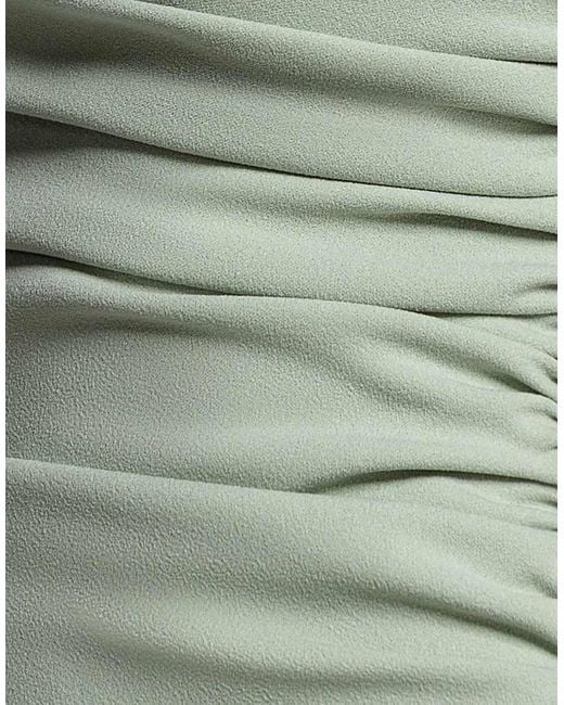 Goddiva Green Pleated One Shoulder Bardot Fit And Flare Maxi Dress