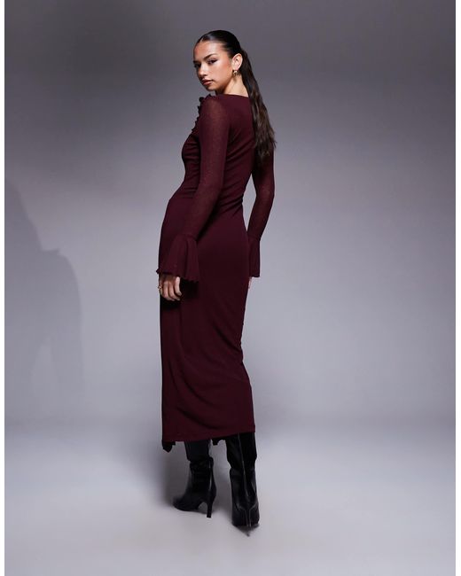 ASOS Frill Detail Long Sleeve Maxi Dress With Fluted Sleeve in Purple | Lyst ASOS Frill Detail Long Sleeve Maxi Dress With Fluted Sleeve in Purple | Lyst