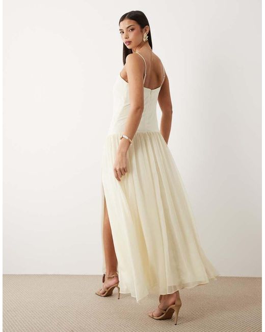 Bardot Natural Linara Chiffon Cami Full Skirt Thigh Split Maxi Dress