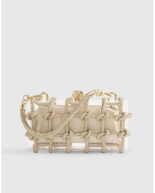 River Island Natural Diamante Rope Clear Clutch Bag