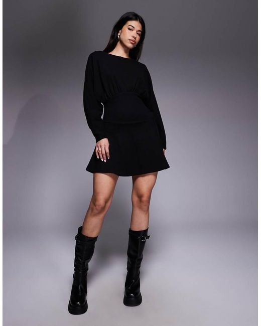 ASOS Black Supersoft Slash Neck Blouson Batwing Mini Dress