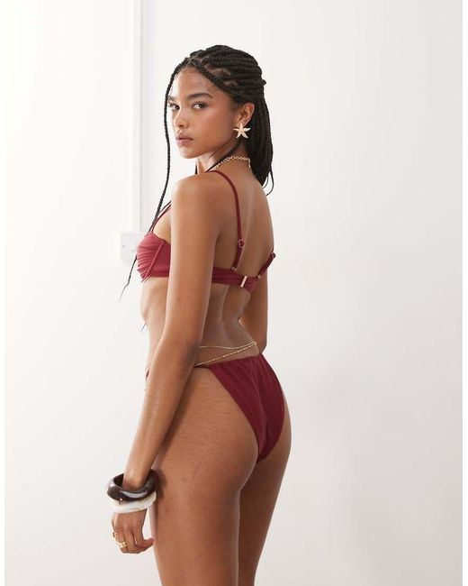 Miss Selfridge Red Mix And Match Ruched Cup Skinny Strap Bikini Top