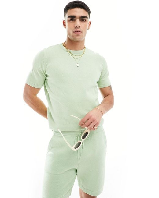 ASOS Green Co-ord Midweight Knitted Cotton T-shirt for men