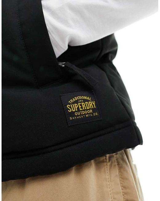 Superdry Black Hooded Everest Puffer Gilet for men