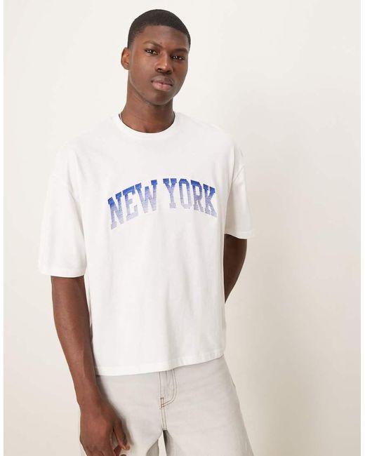 ASOS White Boxy Oversized T-shirt With New York Embroidery for men