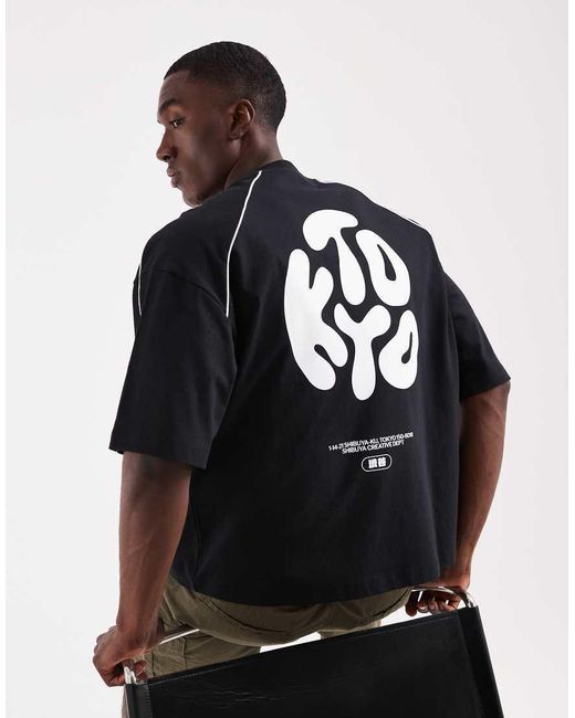 ASOS Black Boxy Oversized T-shirt With Kyoto Graphic for men