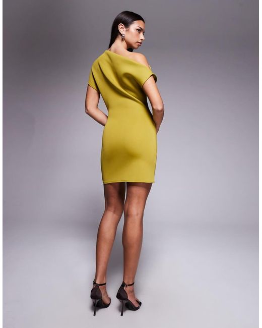 ASOS Yellow Structured Fallen Shoulder Mini Dress
