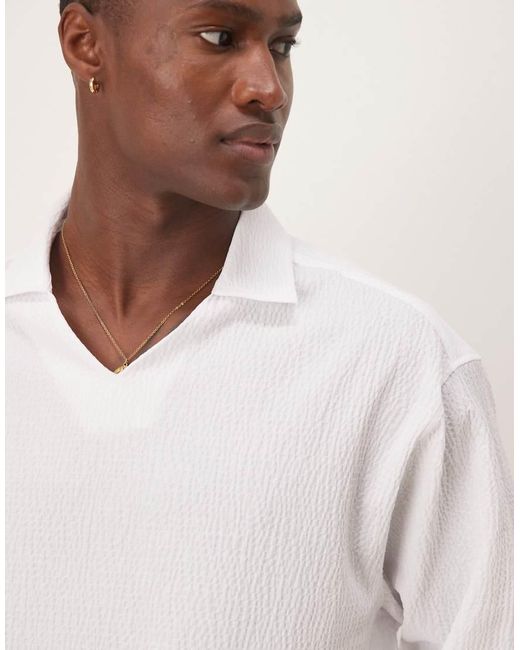 ASOS Oversized Seersucker Overhemd Zonder Sluiting Met Halflange Mouwen in het White voor heren