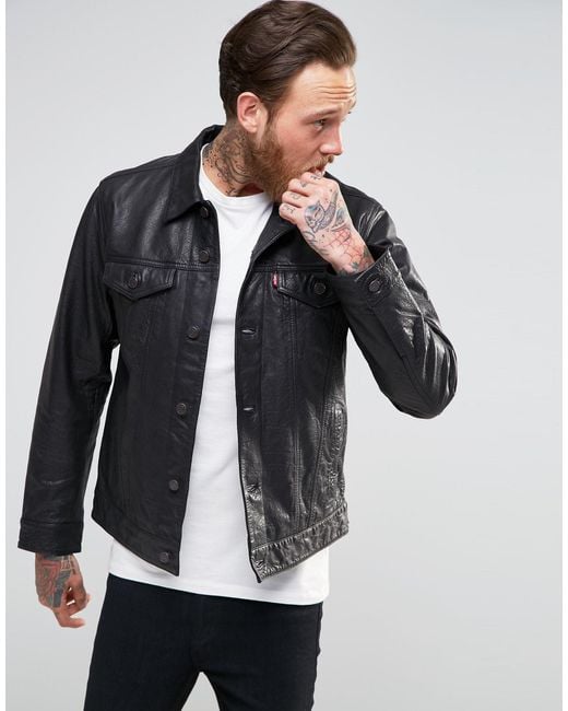 Levi's Blue Leather Trucker Jacket for men