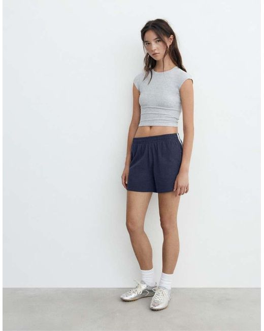 Pull&Bear Blue Sports Shorts With Side Stripes