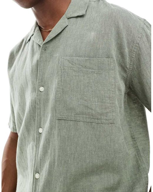 Only & Sons Green Linen Mix Relaxed Resort Shirt for men
