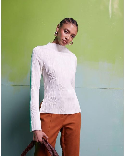 ASOS Green Plisse Long Sleeve Top