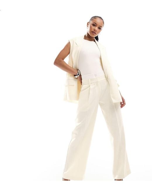 4th + Reckless Petite White Tailored Wide Leg Boxer Waistband Trouser Co-ord
