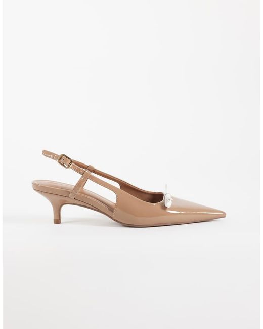 ASOS Slingback Pumps Met Strikdetail En Kittenhak in het Natural