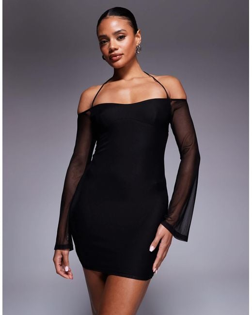 Princess Polly Black Acosta Mesh Sleeve Bodycon Mini Dress