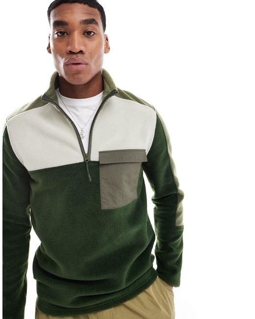 Sweat oversize color block en polaire à col zippé - foncé ASOS pour homme en coloris Green