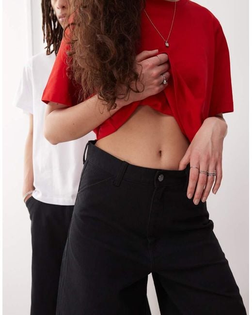 Weekday Red Astro Unisex Linen Look Longline Shorts