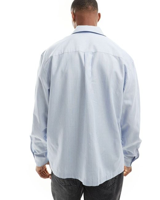 Bershka White Boxy Striped Long Sleeve Shirt for men