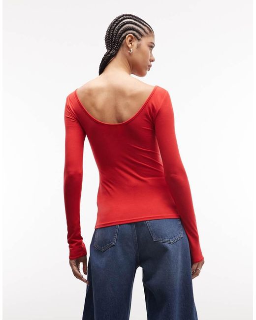& Other Stories Red Long Sleeve Slim Fit Top With Thumb Holes