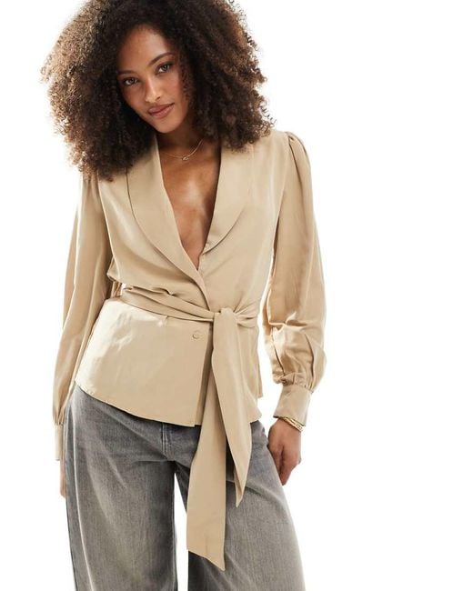 NARRATED Natural Tie Waist Blouse