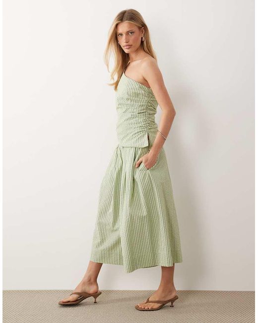 ASOS Green Seersucker Ruched Asymmetric Top