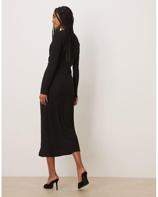 Vila Natural Textured Midi Dress With Twist Detail