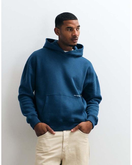 Hollister Blue Back Graphic Logo Boxy Fit Hoodie for men