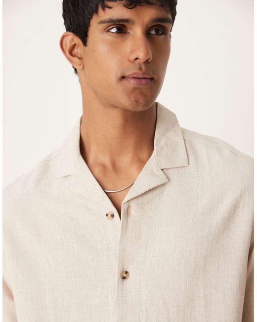 ASOS Natural Boxy Revere Linen Blend Shirt for men