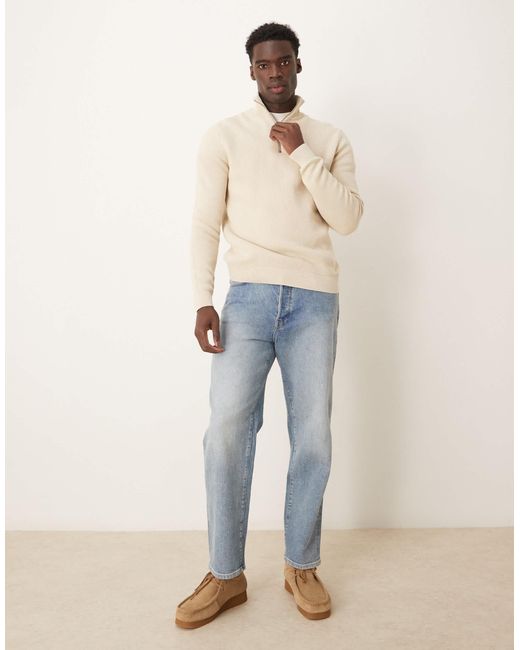 SELECTED – strickpullover mit kurzem reißverschluss, in Natural für Herren