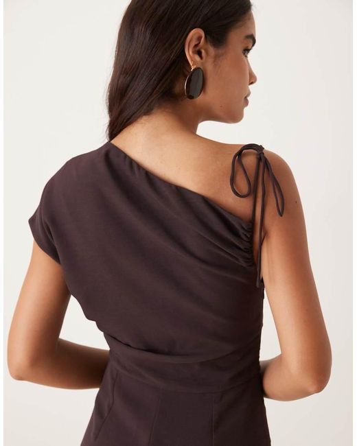 Mango Brown Asymmetric Ruched Waist Jumpsuit