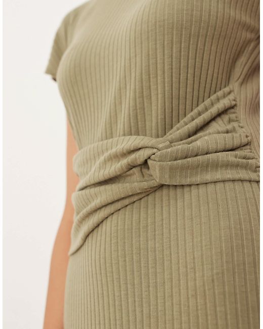 ASOS Natural – kurzärmliges, geripptes midikleid