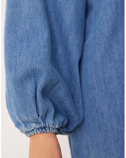 Robe courte en jean avec manches ballon - clair vintage ASOS en coloris Blue