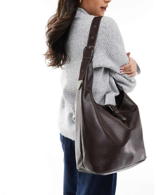 Pull&Bear Gray Slouchy City Shopper With Buckle Close
