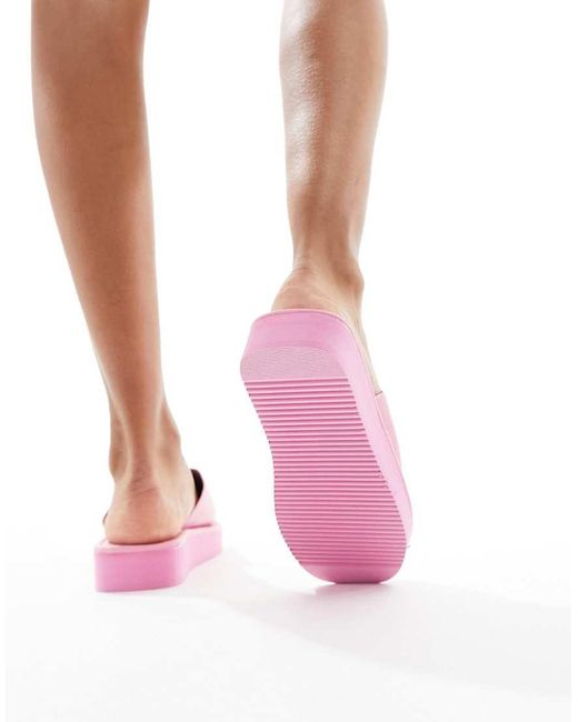 London Rebel Pink Flatform Nineties Sandals With Square Toe