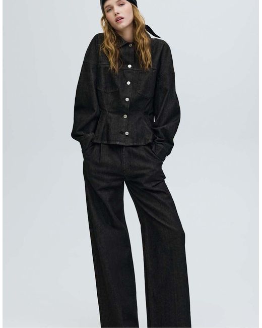 Pull&Bear Black Relaxed Fit Wide-leg Jeans