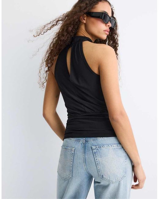 Stradivarius Blue Puff-effect Halter Top