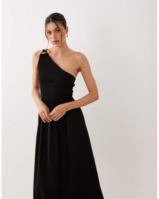 ASOS Black One Shoulder Midi Dress With Hardware Trim