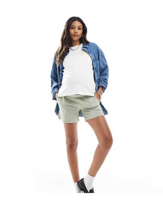 Pantalones Cortos Caquis Con Diseño Por Debajo Del Vientre De Mamalicious Maternity-Verde Mama.licious de color White