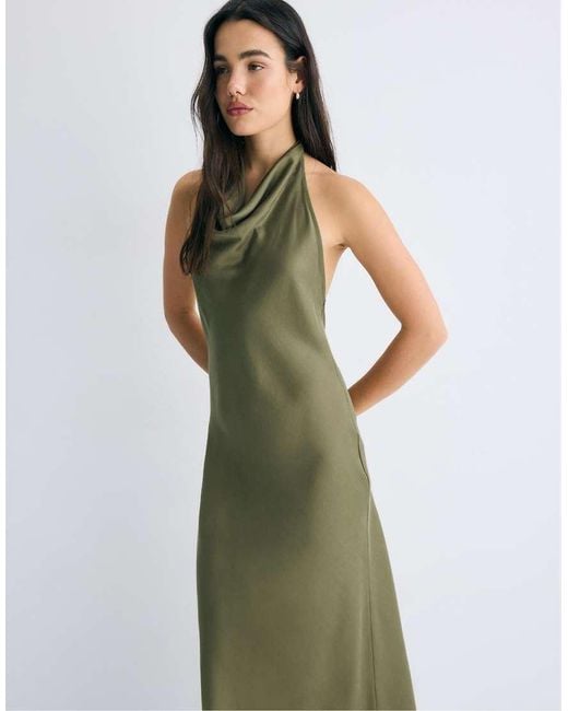 Stradivarius Green Backless Halter Maxi Dress